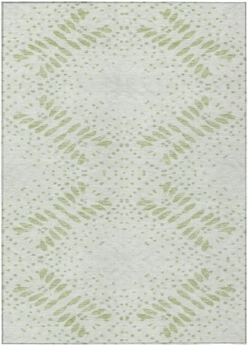 Artichoke Green And Fern Green Floral Washable Indoor Outdoor Area Rug Photo 2