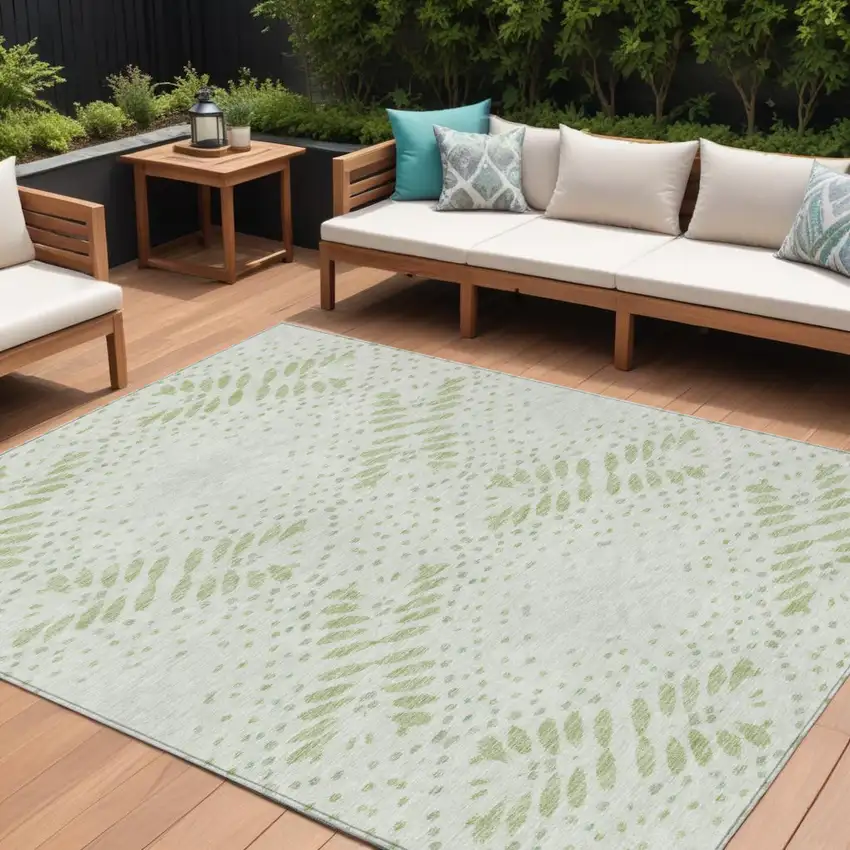 Artichoke Green And Fern Green Floral Washable Indoor Outdoor Area Rug Photo 1