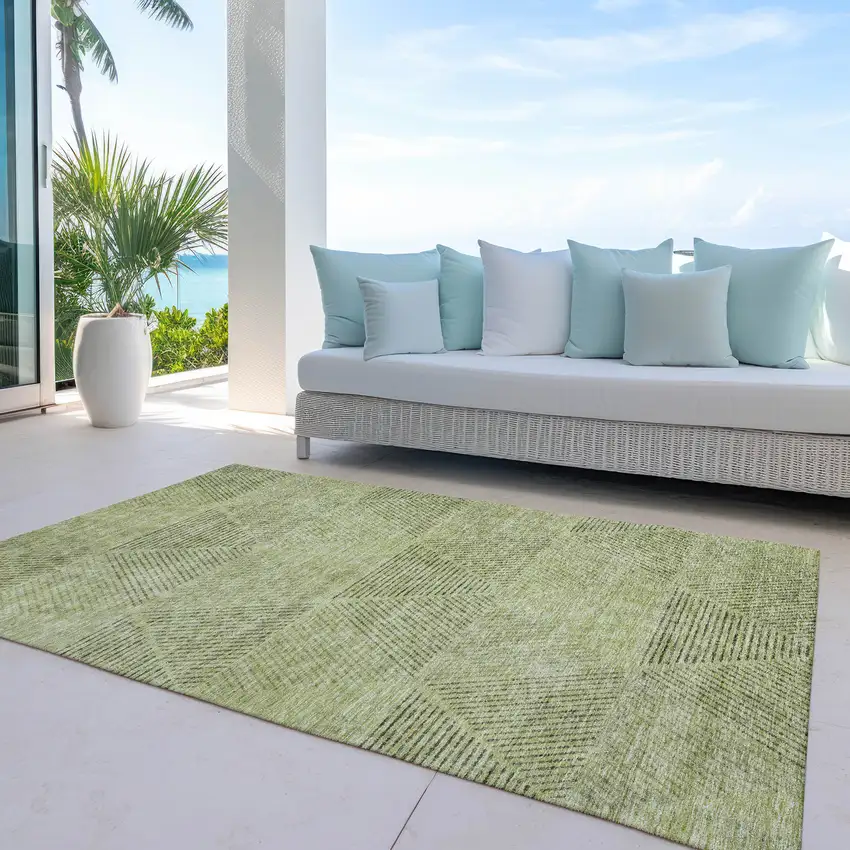 Artichoke Green And Fern Green Geometric Washable Indoor Outdoor Area Rug Photo 7