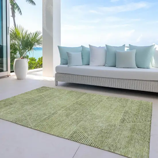Artichoke Green And Fern Green Geometric Washable Indoor Outdoor Area Rug Photo 7
