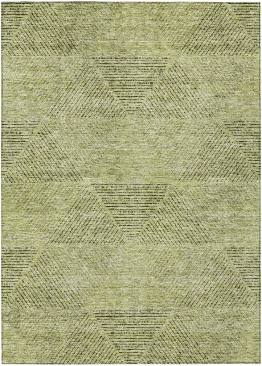 Artichoke Green And Fern Green Geometric Washable Indoor Outdoor Area Rug Photo 2