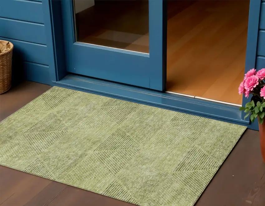 Artichoke Green And Fern Green Geometric Washable Indoor Outdoor Area Rug Photo 1