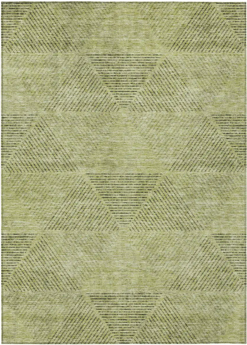 Artichoke Green And Fern Green Geometric Washable Indoor Outdoor Area Rug Photo 2