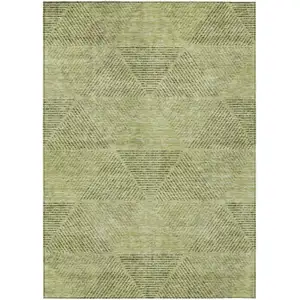 Photo of Artichoke Green And Fern Green Geometric Washable Indoor Outdoor Area Rug