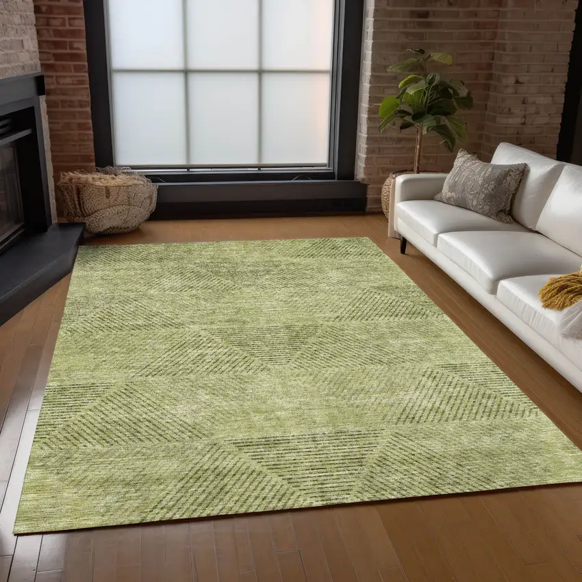 Artichoke Green And Fern Green Geometric Washable Indoor Outdoor Area Rug Photo 9