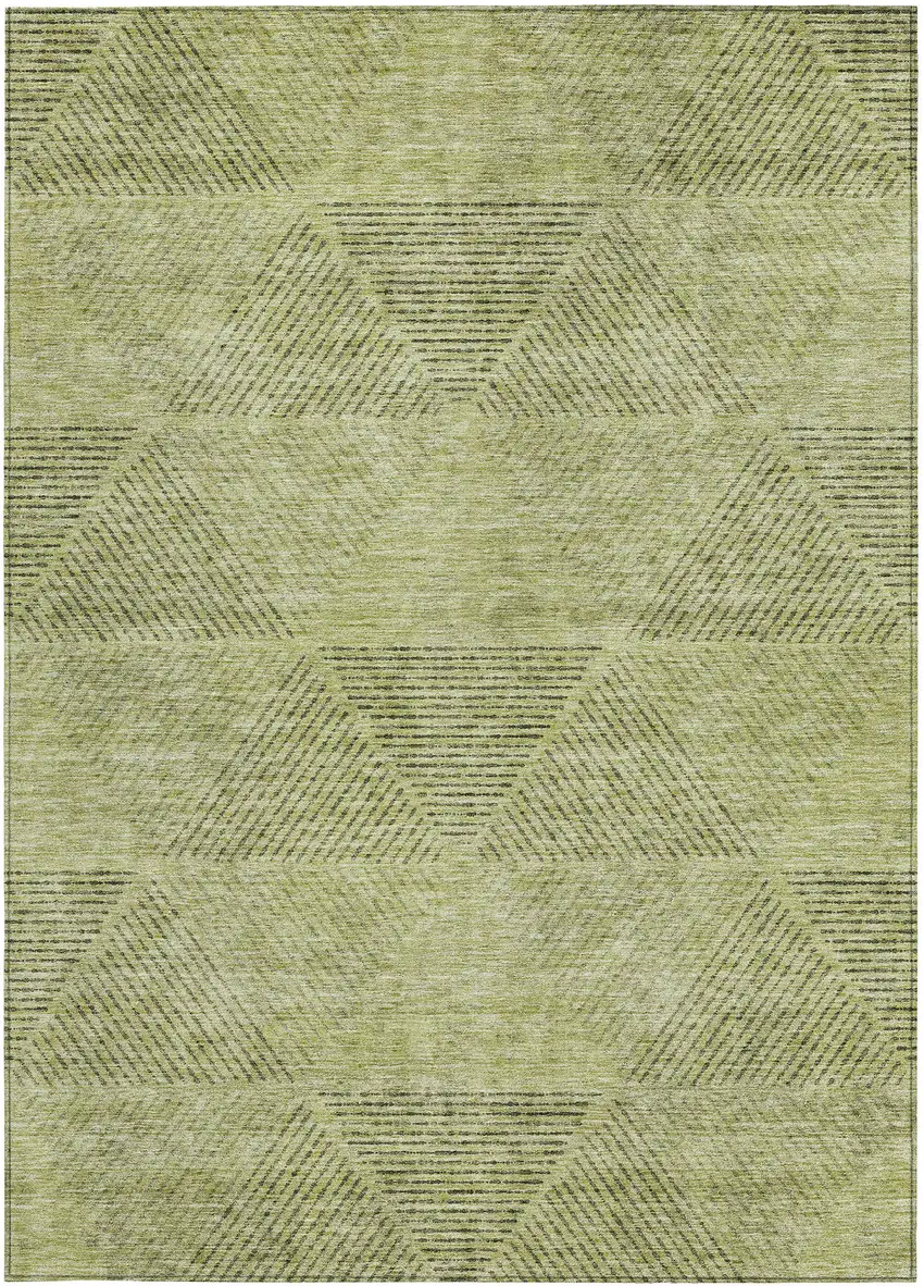 Artichoke Green And Fern Green Geometric Washable Indoor Outdoor Area Rug Photo 7