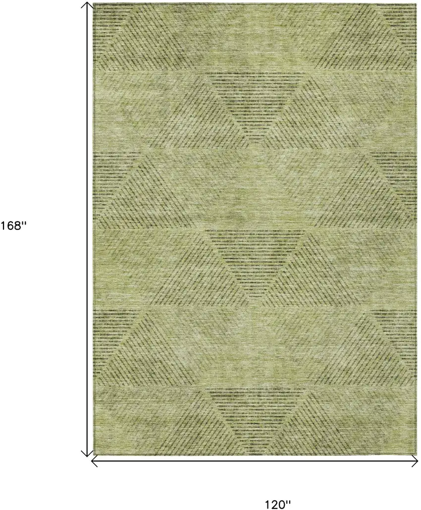 Artichoke Green And Fern Green Geometric Washable Indoor Outdoor Area Rug Photo 3