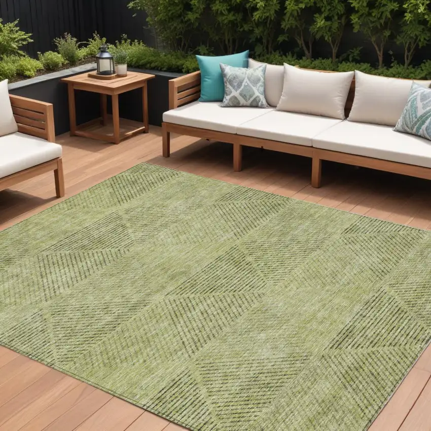 Artichoke Green And Fern Green Geometric Washable Indoor Outdoor Area Rug Photo 1
