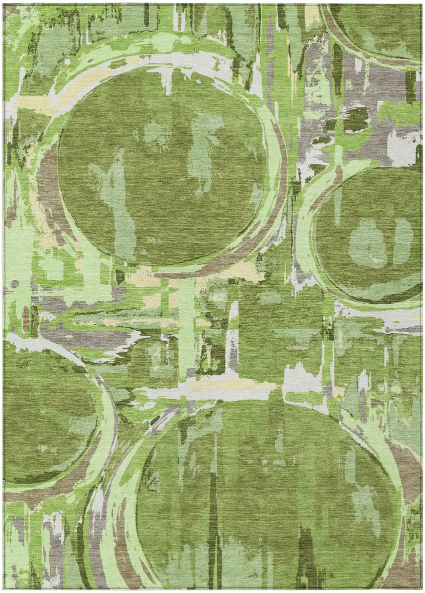 Artichoke Green And Fern Green Geometric Washable Indoor Outdoor Area Rug Photo 2