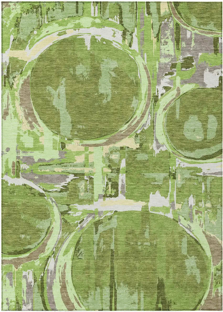 Artichoke Green And Fern Green Geometric Washable Indoor Outdoor Area Rug Photo 2