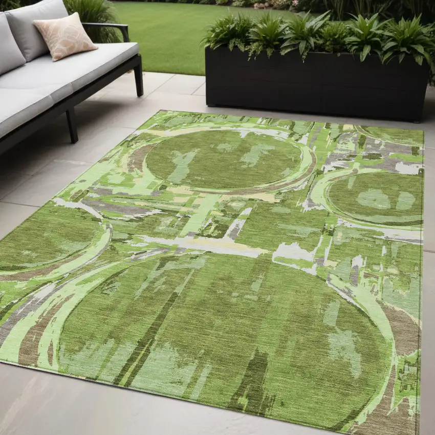 Artichoke Green And Fern Green Geometric Washable Indoor Outdoor Area Rug Photo 1