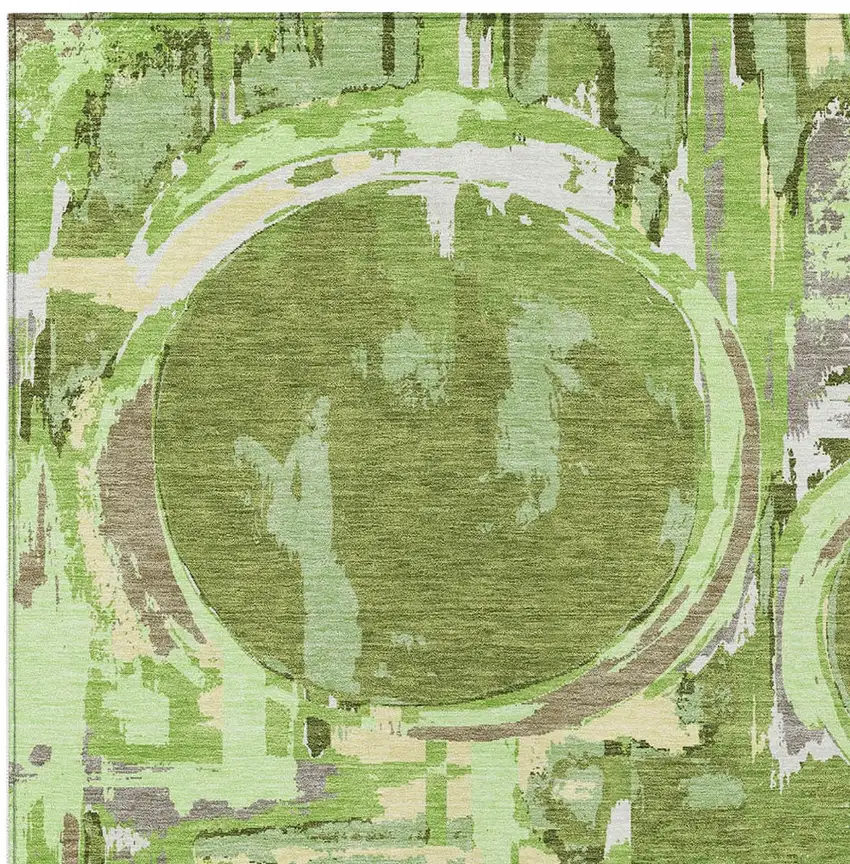 Artichoke Green And Fern Green Geometric Washable Indoor Outdoor Area Rug Photo 6