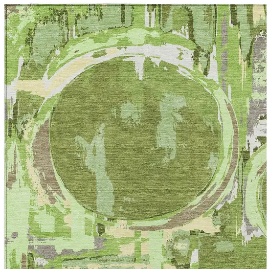 Artichoke Green And Fern Green Geometric Washable Indoor Outdoor Area Rug Photo 6