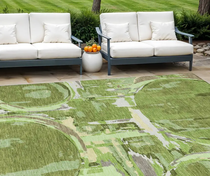 Artichoke Green And Fern Green Geometric Washable Indoor Outdoor Area Rug Photo 1