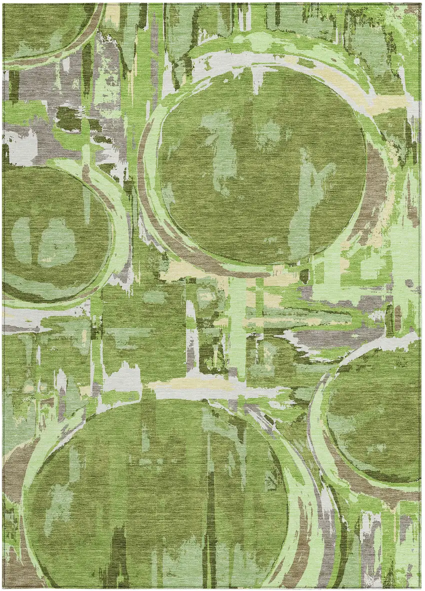 Artichoke Green And Fern Green Geometric Washable Indoor Outdoor Area Rug Photo 8