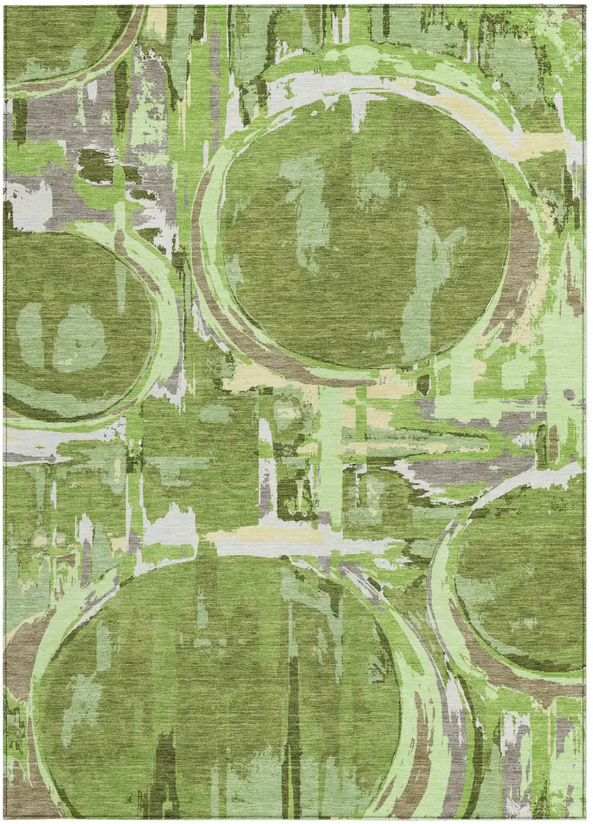 Artichoke Green And Fern Green Geometric Washable Indoor Outdoor Area Rug Photo 8