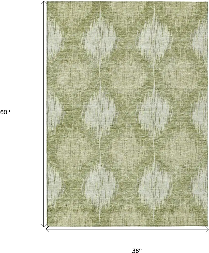 Artichoke Green And Fern Green Ikat Washable Indoor Outdoor Area Rug Photo 3