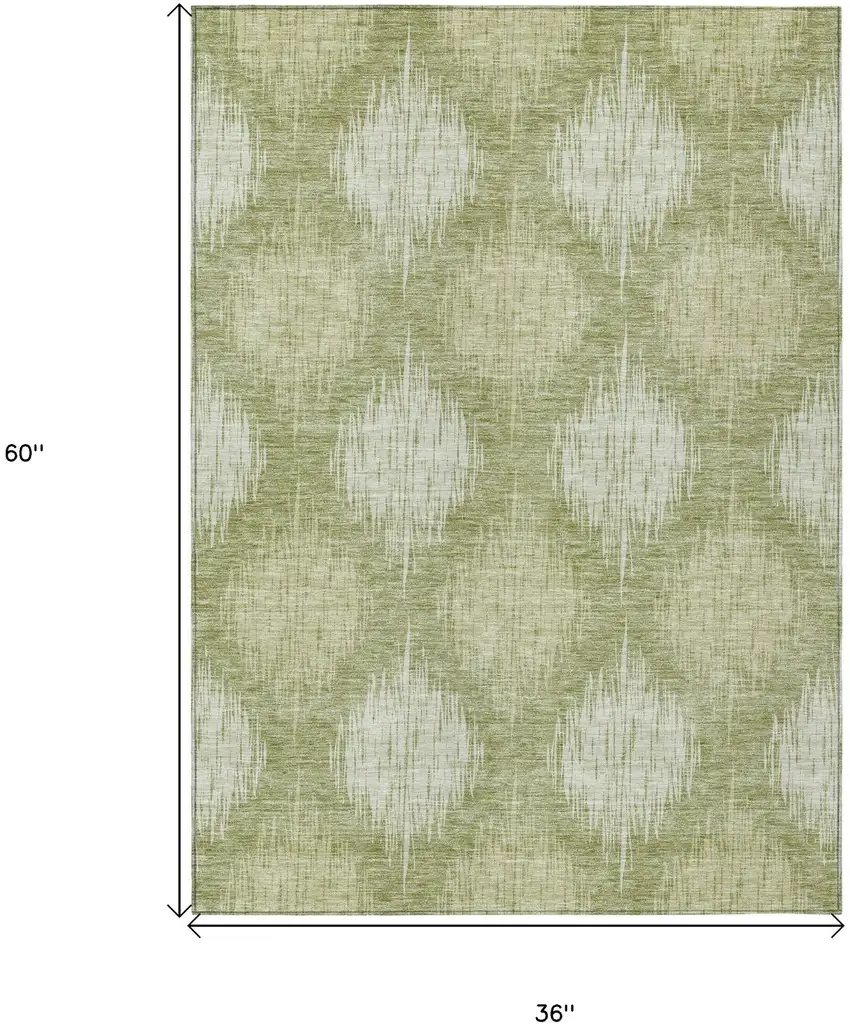 Artichoke Green And Fern Green Ikat Washable Indoor Outdoor Area Rug Photo 3