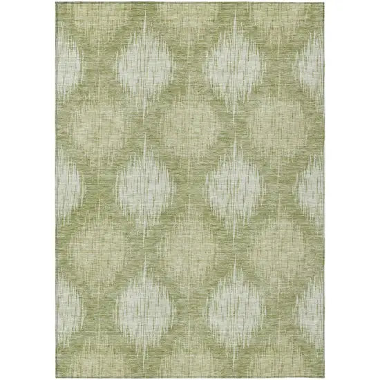 Artichoke Green And Fern Green Ikat Washable Indoor Outdoor Area Rug Photo 2