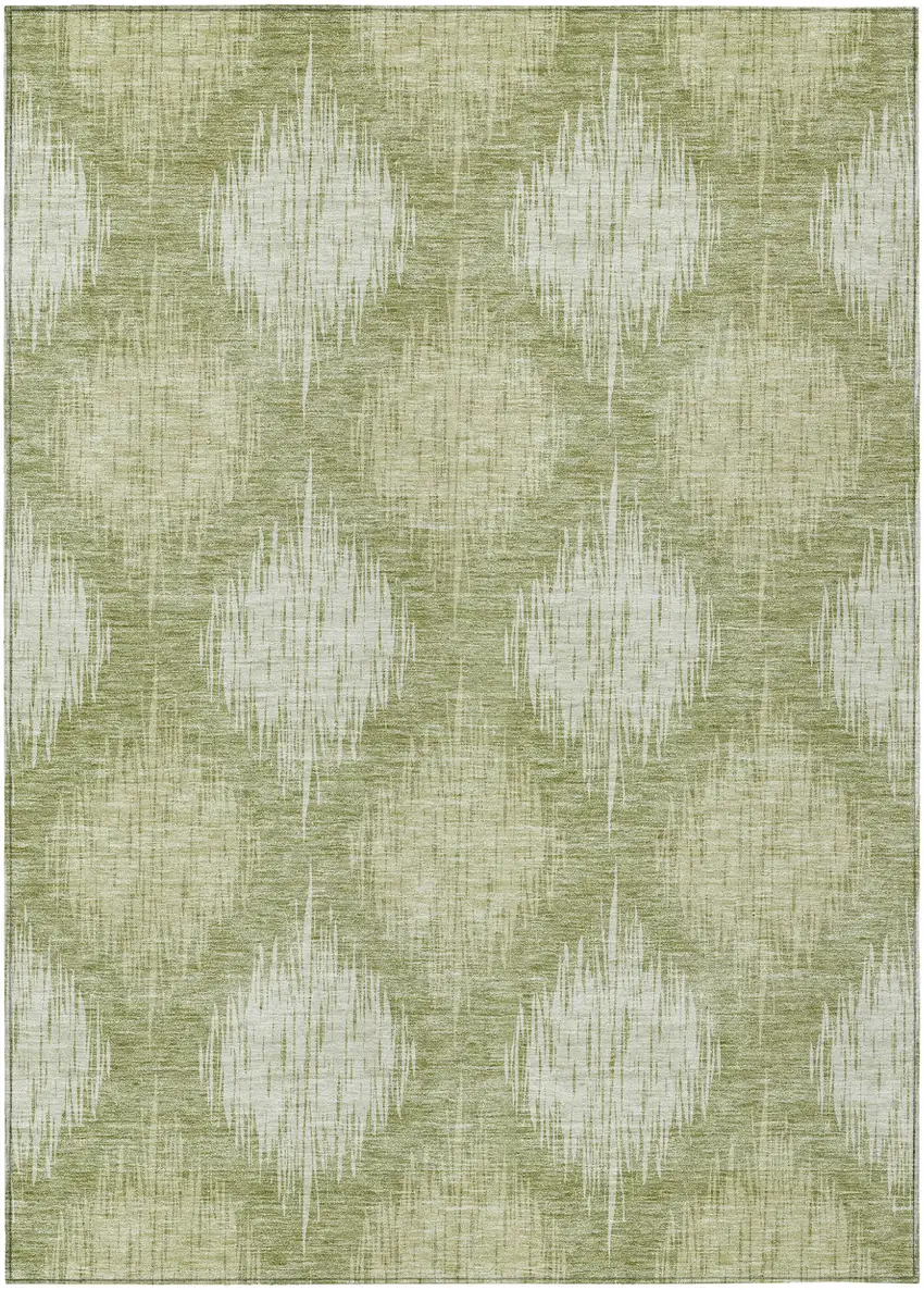 Artichoke Green And Fern Green Ikat Washable Indoor Outdoor Area Rug Photo 2