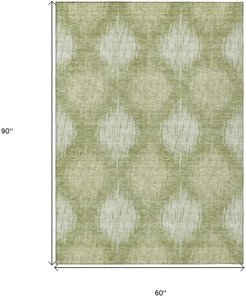 Artichoke Green And Fern Green Ikat Washable Indoor Outdoor Area Rug Photo 3