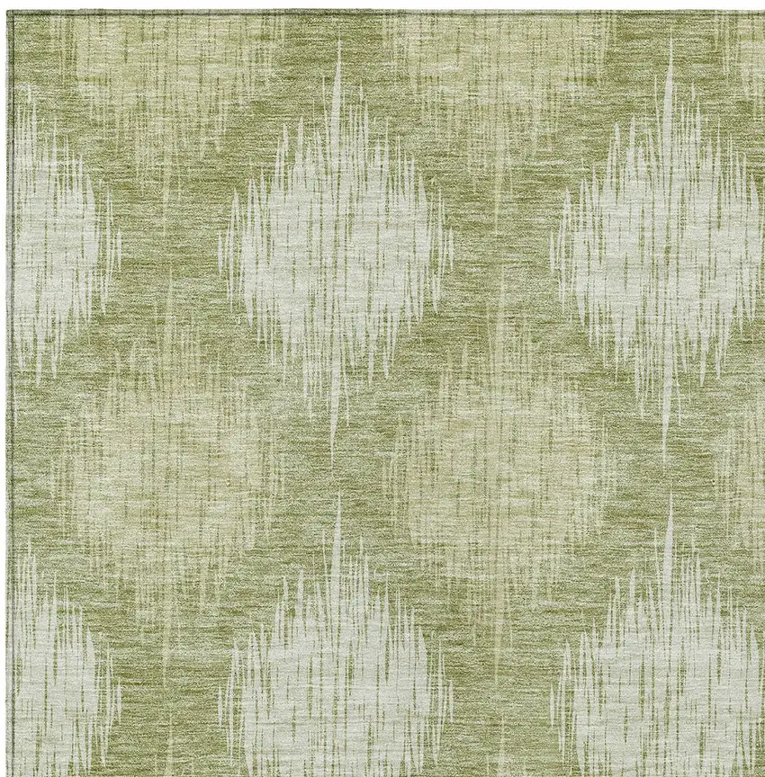 Artichoke Green And Fern Green Ikat Washable Indoor Outdoor Area Rug Photo 6