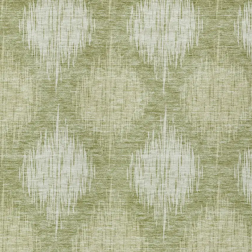 Artichoke Green And Fern Green Ikat Washable Indoor Outdoor Area Rug Photo 6