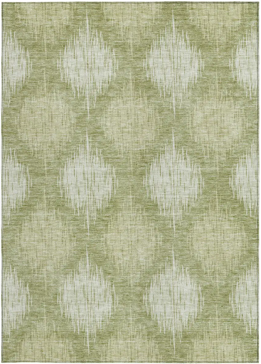 Artichoke Green And Fern Green Ikat Washable Indoor Outdoor Area Rug Photo 7