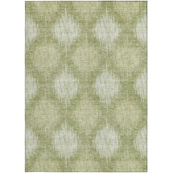 Artichoke Green And Fern Green Ikat Washable Indoor Outdoor Area Rug Photo 7