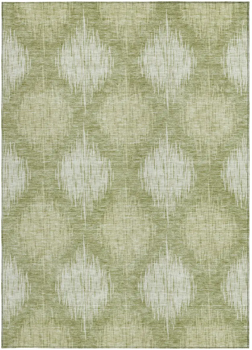 Artichoke Green And Fern Green Ikat Washable Indoor Outdoor Area Rug Photo 7