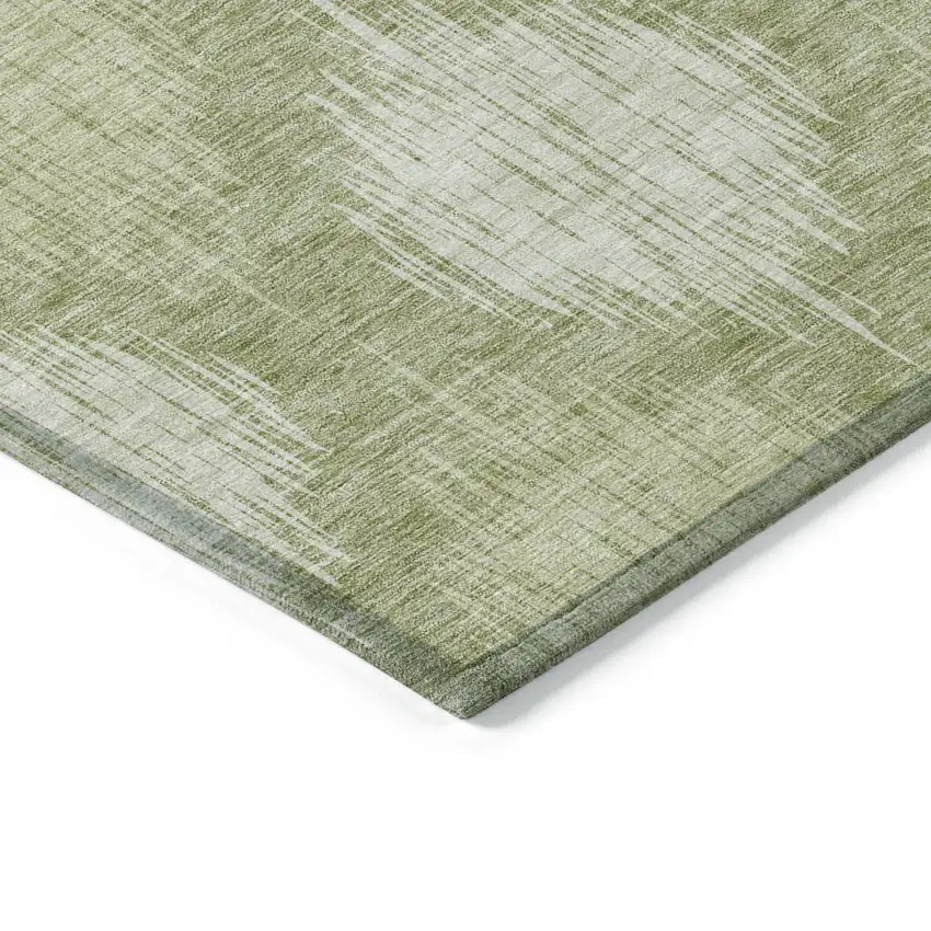 Artichoke Green And Fern Green Ikat Washable Indoor Outdoor Area Rug Photo 5