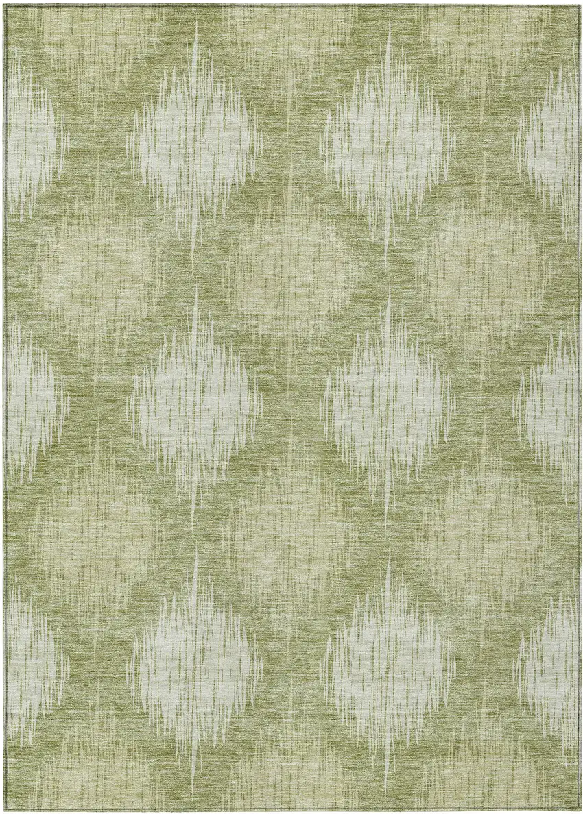 Artichoke Green And Fern Green Ikat Washable Indoor Outdoor Area Rug Photo 2