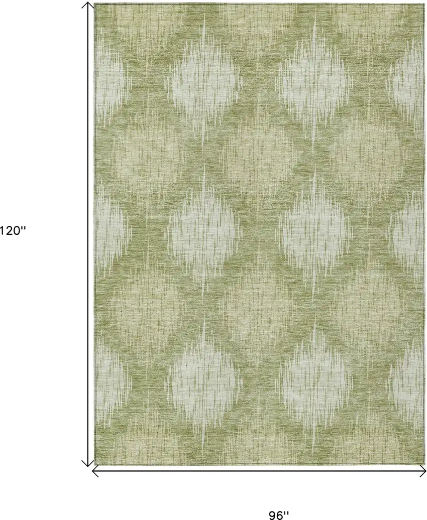 Artichoke Green And Fern Green Ikat Washable Indoor Outdoor Area Rug Photo 3