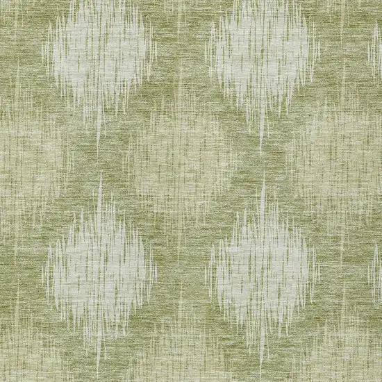 Artichoke Green And Fern Green Ikat Washable Indoor Outdoor Area Rug Photo 6