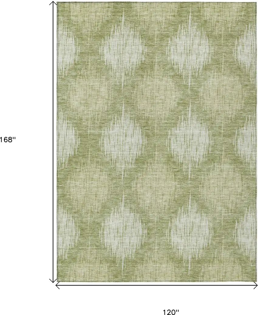 Artichoke Green And Fern Green Ikat Washable Indoor Outdoor Area Rug Photo 3