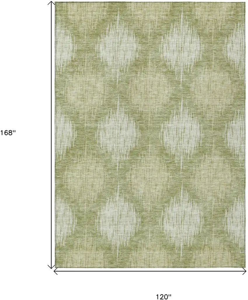 Artichoke Green And Fern Green Ikat Washable Indoor Outdoor Area Rug Photo 3