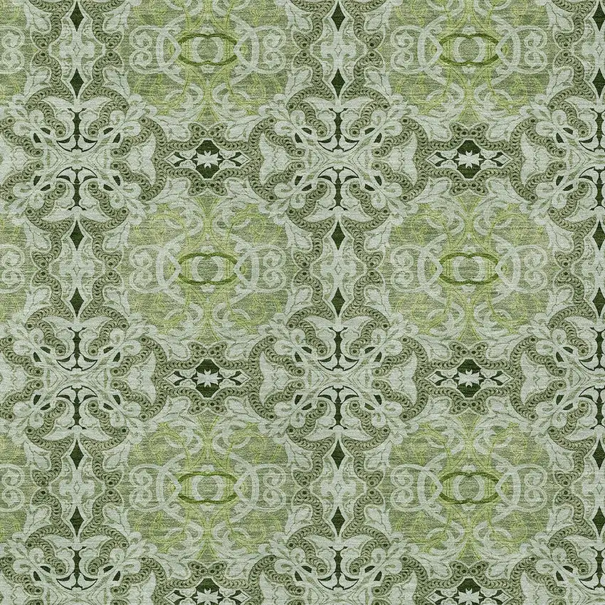 Artichoke Green And Fern Green Medallion Washable Indoor Outdoor Area Rug Photo 5