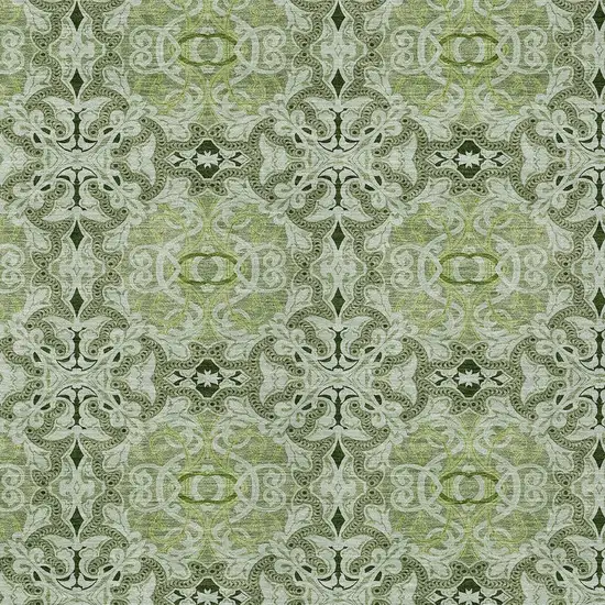 Artichoke Green And Fern Green Medallion Washable Indoor Outdoor Area Rug Photo 5