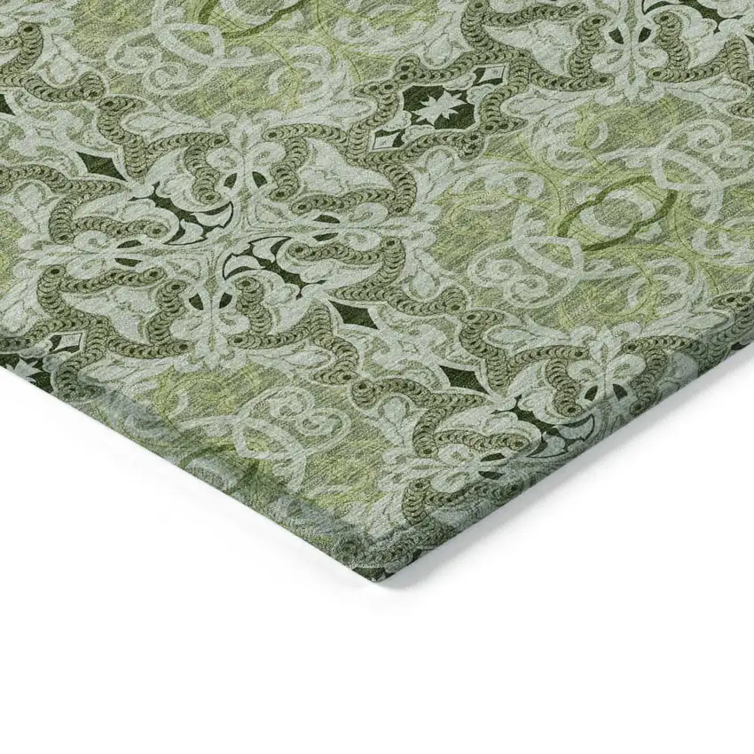 Artichoke Green And Fern Green Medallion Washable Indoor Outdoor Area Rug Photo 4