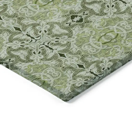 Artichoke Green And Fern Green Medallion Washable Indoor Outdoor Area Rug Photo 4