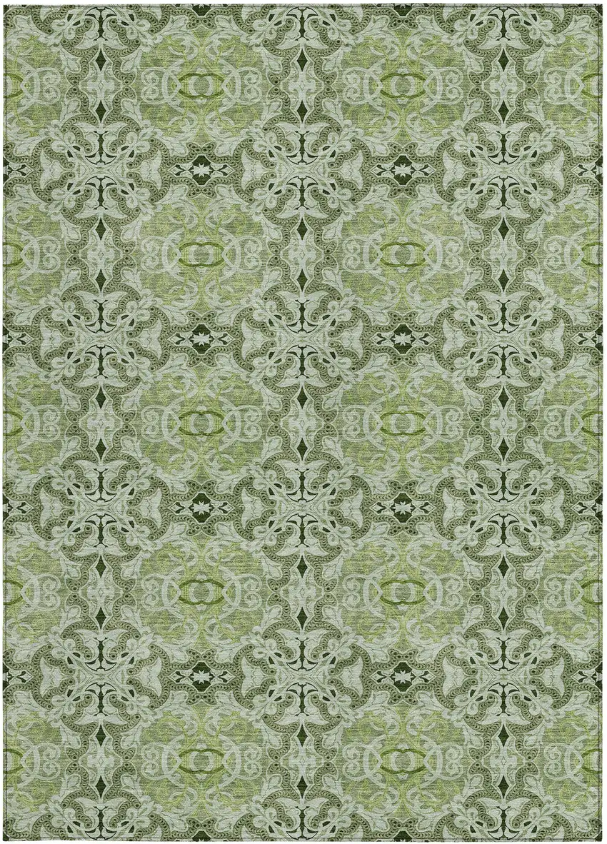 Artichoke Green And Fern Green Medallion Washable Indoor Outdoor Area Rug Photo 6
