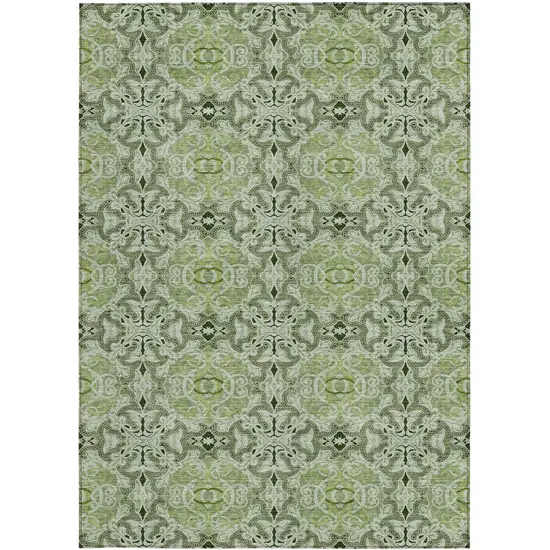 Artichoke Green And Fern Green Medallion Washable Indoor Outdoor Area Rug Photo 6