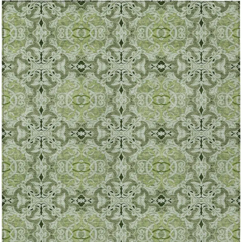 Artichoke Green And Fern Green Medallion Washable Indoor Outdoor Area Rug Photo 7