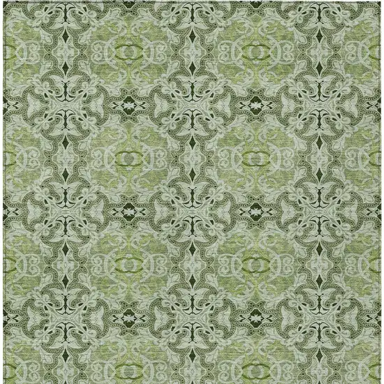 Artichoke Green And Fern Green Medallion Washable Indoor Outdoor Area Rug Photo 7