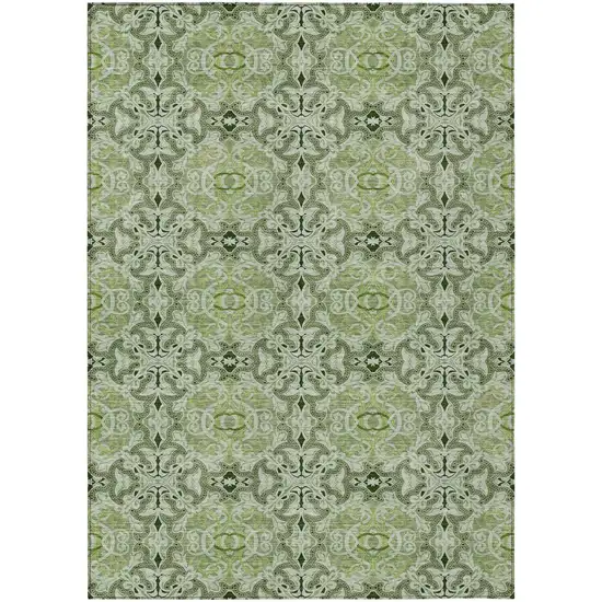 Artichoke Green And Fern Green Medallion Washable Indoor Outdoor Area Rug Photo 2