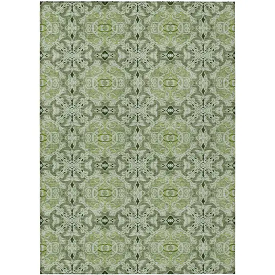Artichoke Green And Fern Green Medallion Washable Indoor Outdoor Area Rug Photo 2