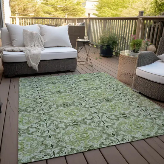 Artichoke Green And Fern Green Medallion Washable Indoor Outdoor Area Rug Photo 8