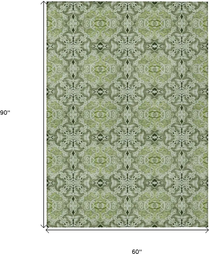 Artichoke Green And Fern Green Medallion Washable Indoor Outdoor Area Rug Photo 3