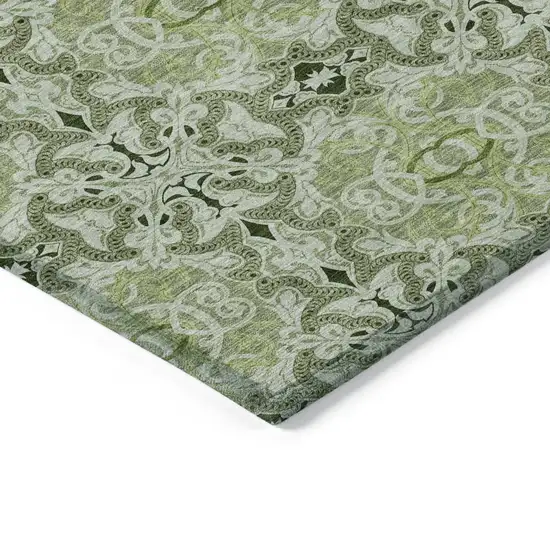 Artichoke Green And Fern Green Medallion Washable Indoor Outdoor Area Rug Photo 5