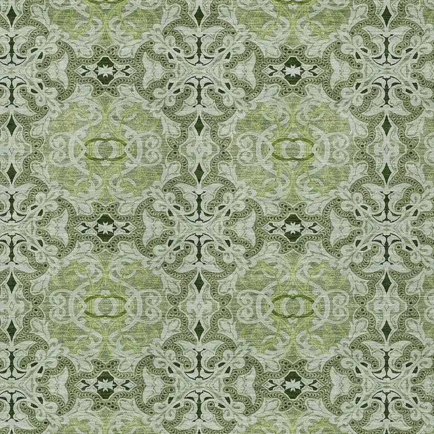 Artichoke Green And Fern Green Medallion Washable Indoor Outdoor Area Rug Photo 6